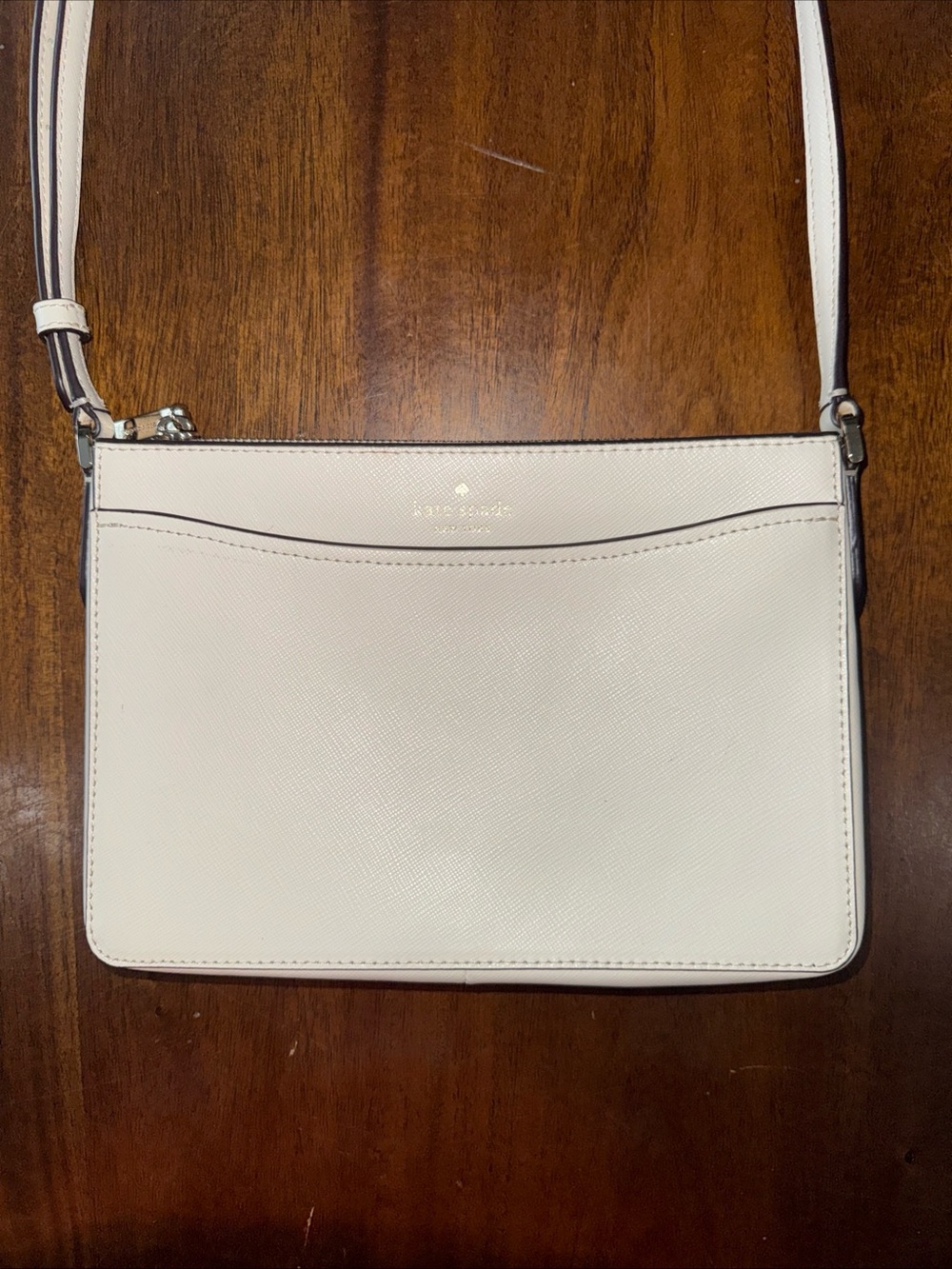 Kate Spade Rory Saffiano Leather Crossbody Purse Bag White Leather Pink Lining